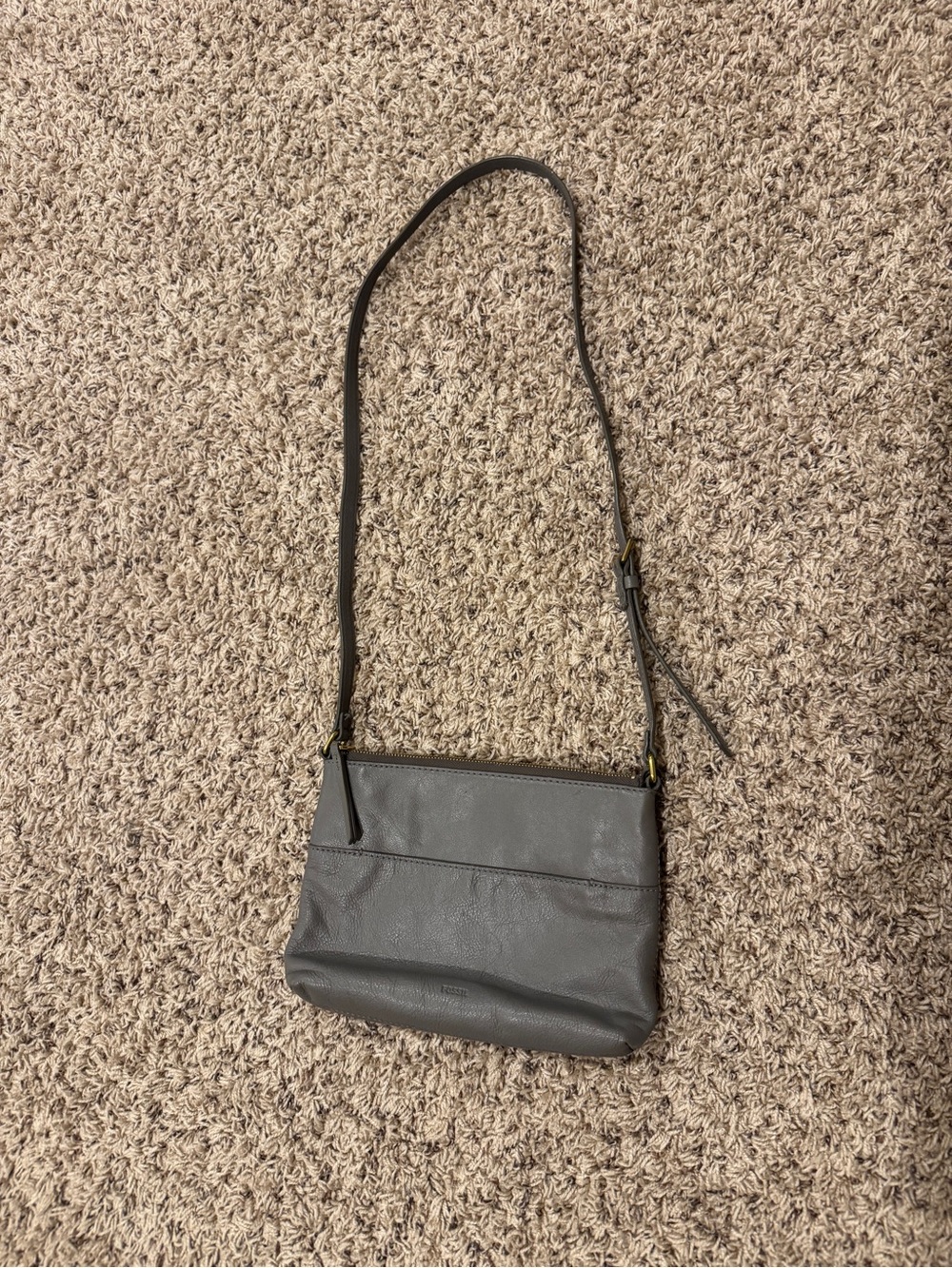 Fossil Gray Leather Crossbody Bag with Adjustable Strap